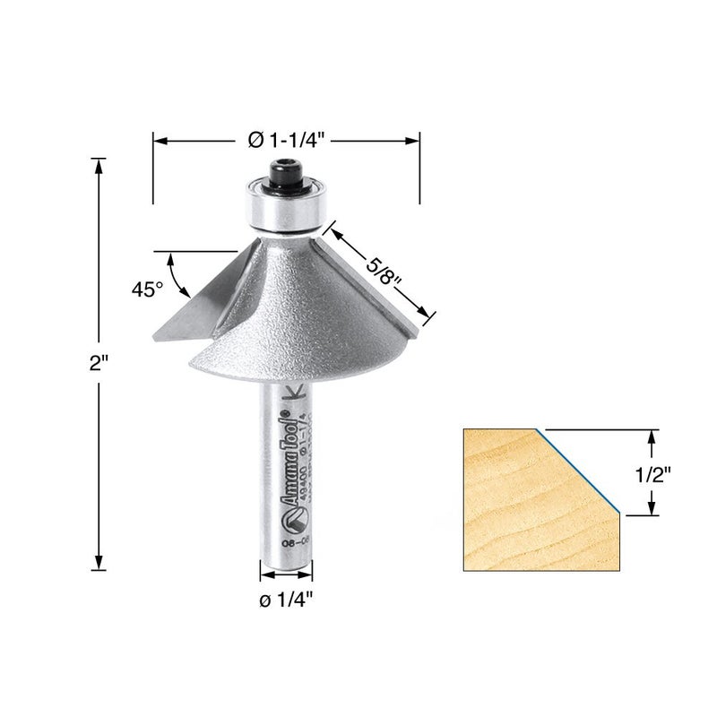 Amana Tool - 49400 Carbide Tipped Chamfer 45Â° x 1-1/4 Dia x 1/2 x 1/4" Shank - Image 2